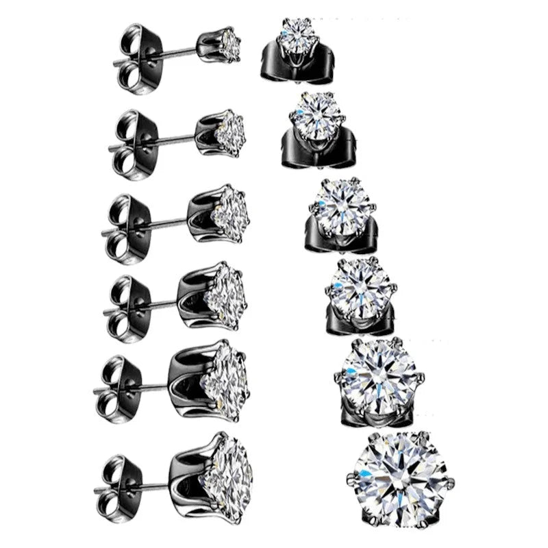 Stalen Zwarte Oorbellen met Transparante Zirkonia - 3mm -