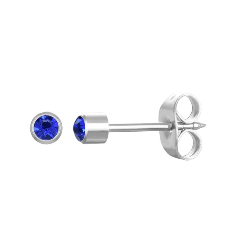 Stalen Schietoorbellen met Kristalsteentje - Zilverkleur / 3mm / Blauw -