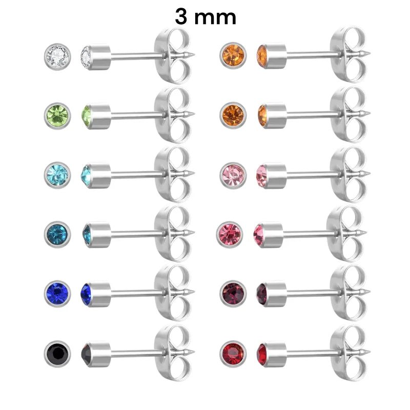 Stalen Schietoorbellen met Kristalsteentje - Zilverkleur / 3mm / Blauw -