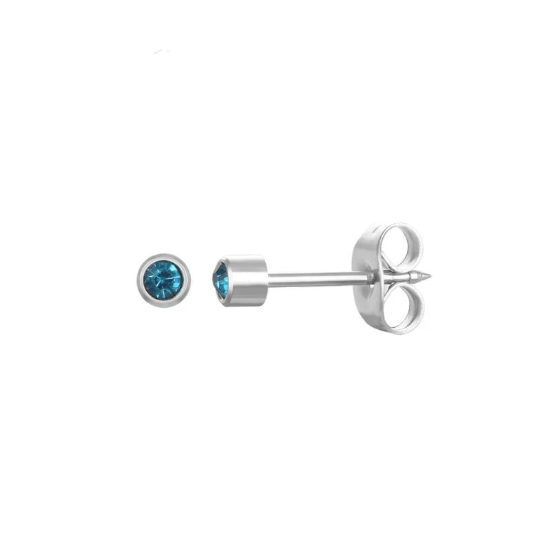 Stalen Schietoorbellen met Kristalsteentje - Zilverkleur / 3mm / Blue Zircon -