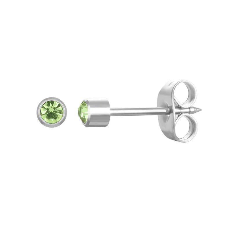 Stalen Schietoorbellen met Kristalsteentje - Zilverkleur / 3mm / Groen -