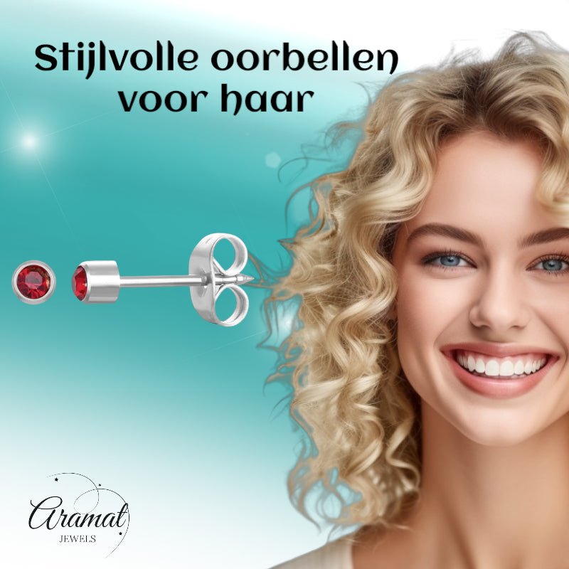 Stalen Schietoorbellen met Kristalsteentje - Zilverkleur / 3mm / Transparant -