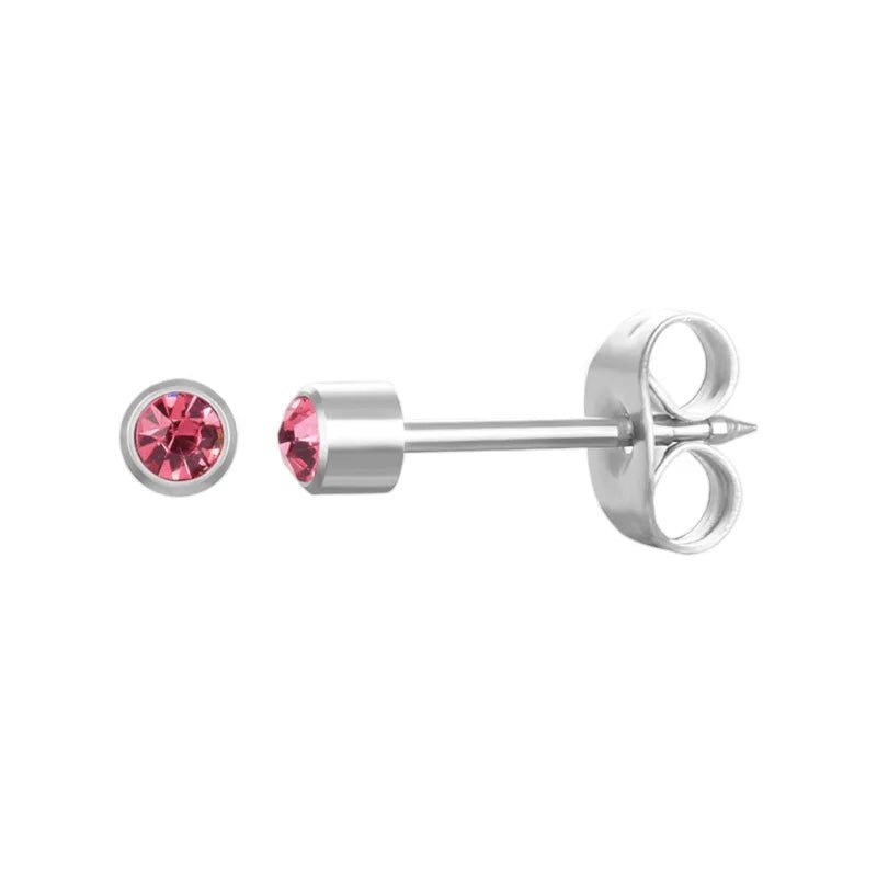 Stalen Schietoorbellen met Kristalsteentje - Zilverkleur / 3mm / Roze -