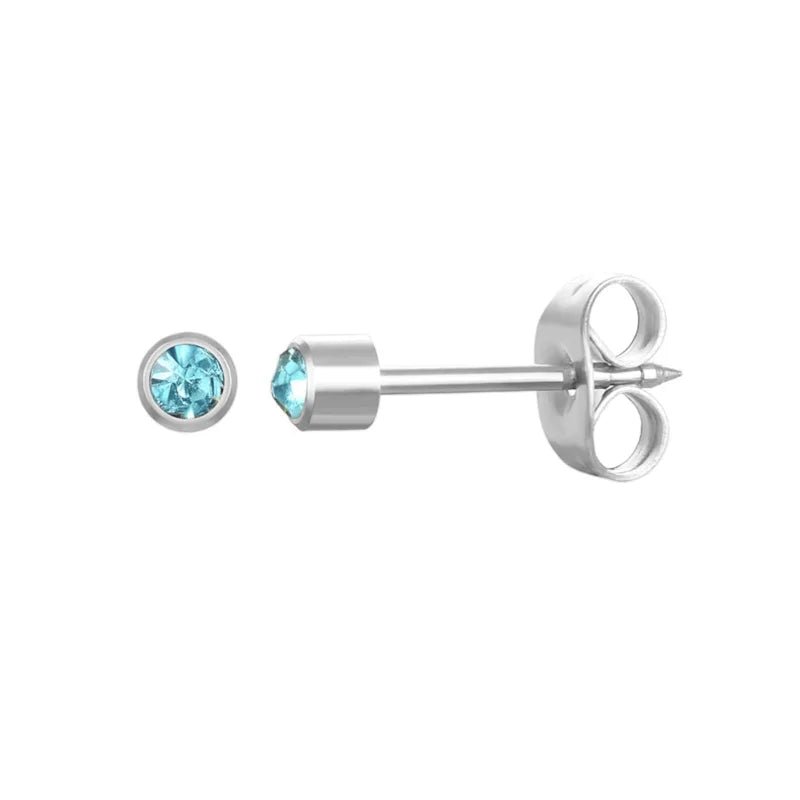 Stalen Schietoorbellen met Kristalsteentje - Zilverkleur / 3mm / Aqua Blauw -