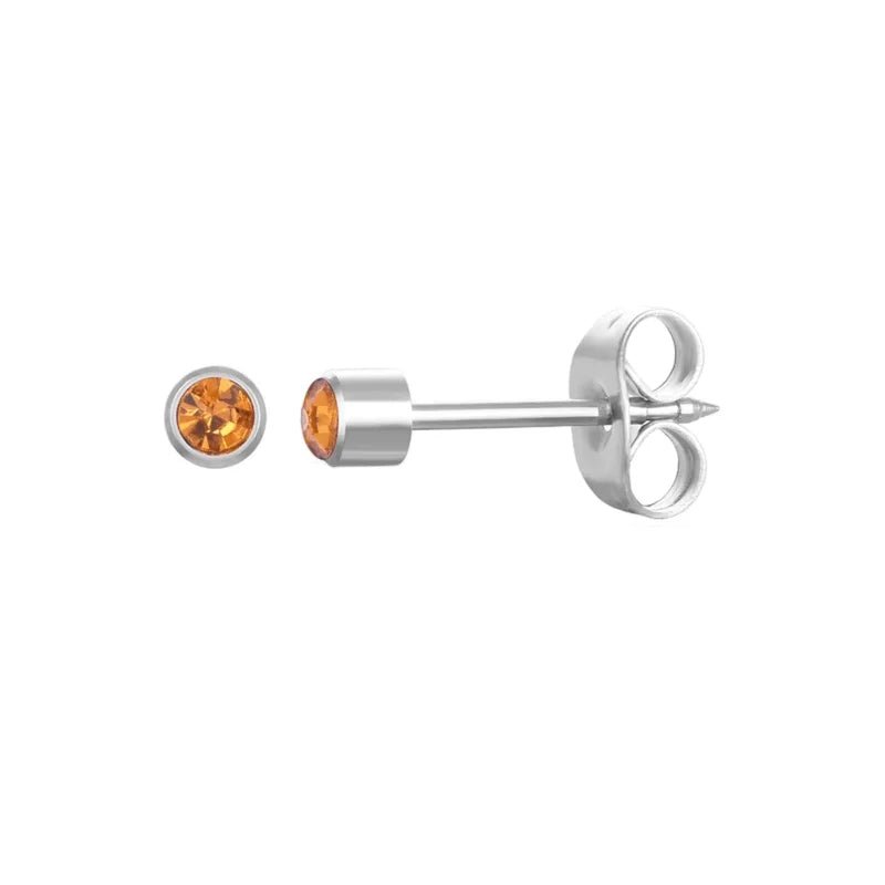 Stalen Schietoorbellen met Kristalsteentje - Zilverkleur / 3mm / Oranje -