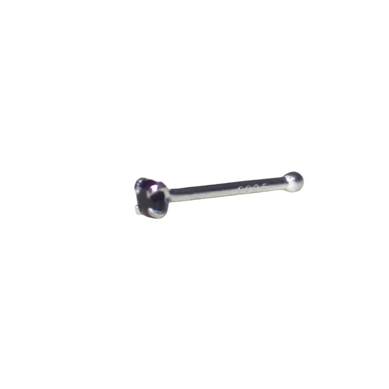 Zilveren Neuspiercing met Kristal Steentje 1.5mm - Violet - Dames
