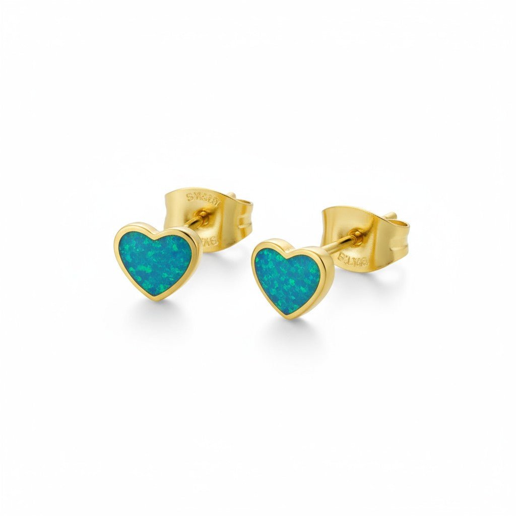Stalen Emaille oorbellen hartje met glitters - Blauw -