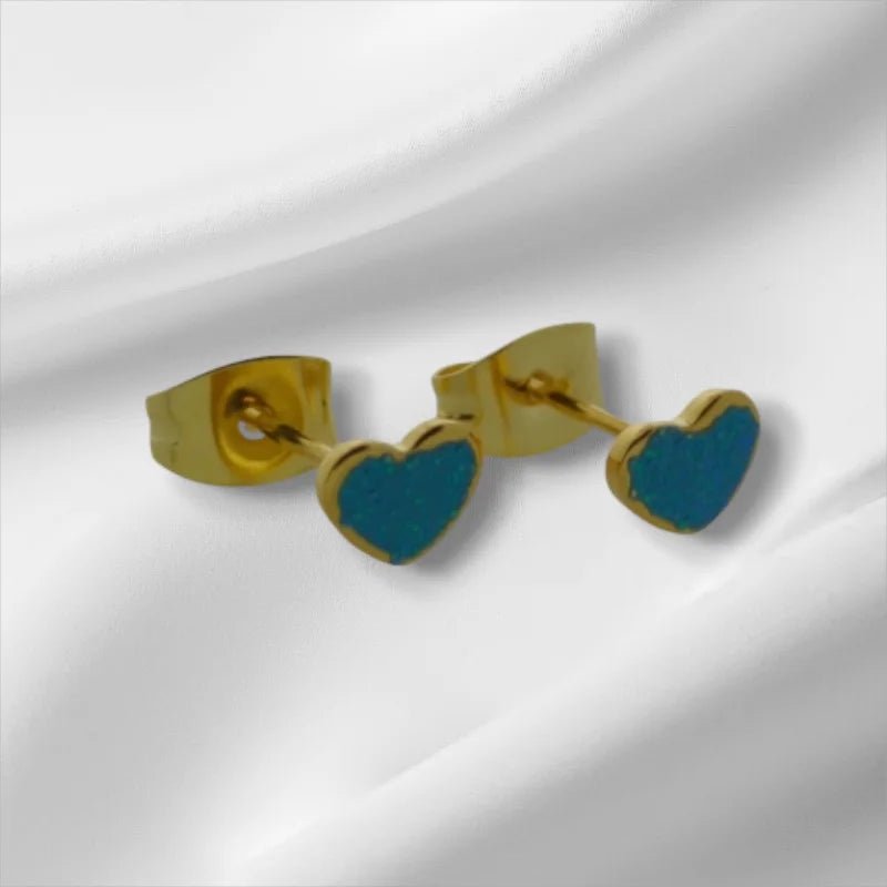 Stalen Emaille oorbellen hartje met glitters - Blauw -
