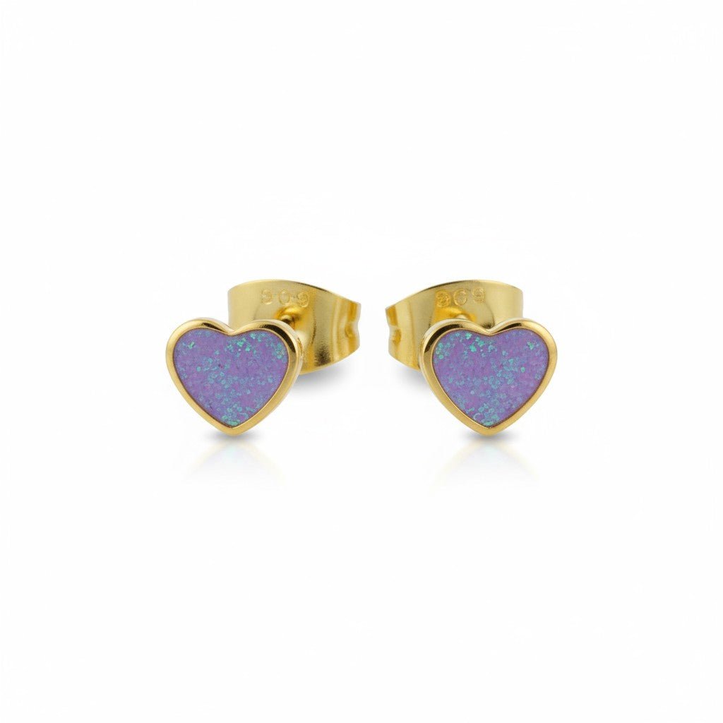Stalen Emaille oorbellen hartje met glitters - Lila -