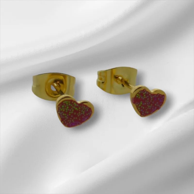 Stalen Emaille oorbellen hartje met glitters - Lila -
