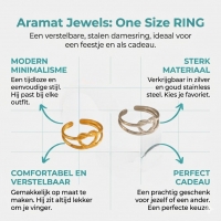 Stalen verstelbare ring - geknoopt hartje - Goudkleur -