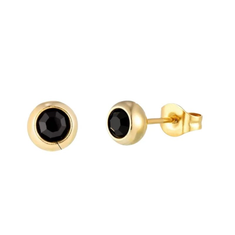 Stalen Bolletjes oorbellen met zwarte zirkonia-5mm -