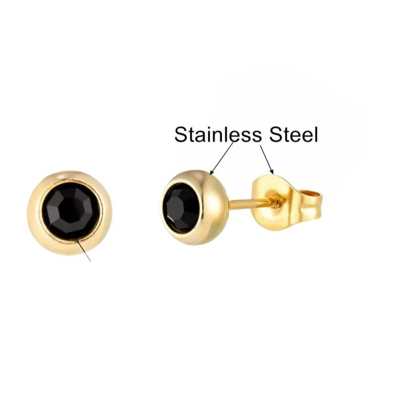 Stalen Bolletjes oorbellen met zwarte zirkonia-5mm -