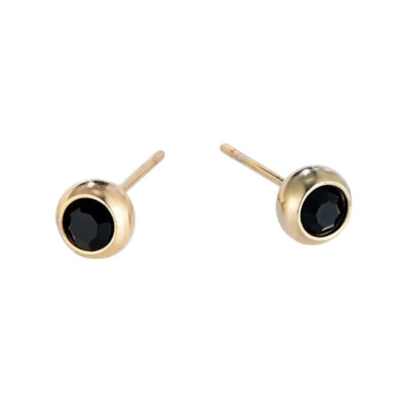 Stalen Bolletjes oorbellen met zwarte zirkonia-5mm -