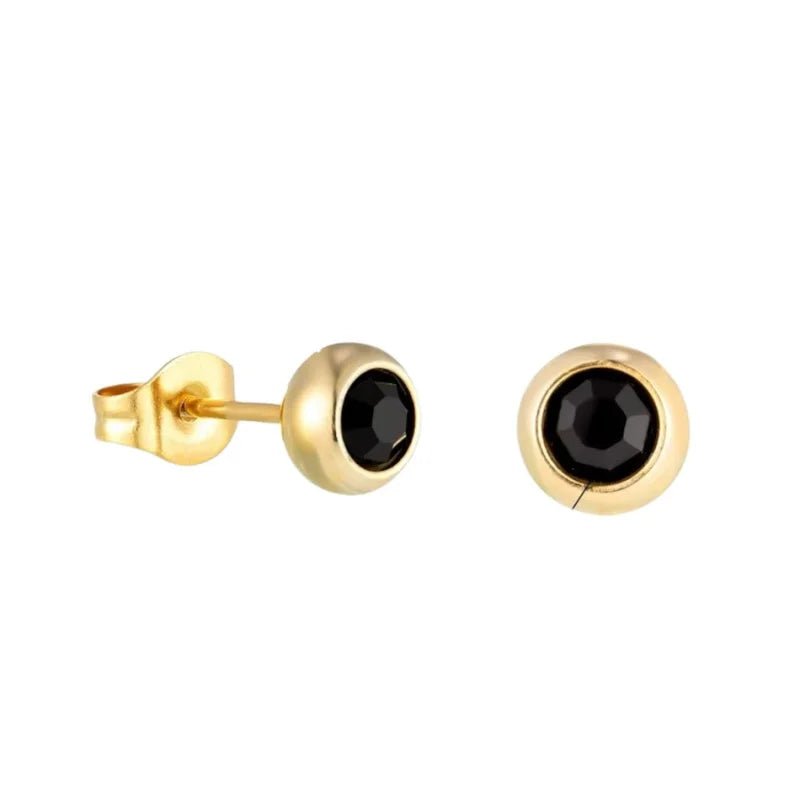 Stalen Bolletjes oorbellen met zwarte zirkonia-5mm -