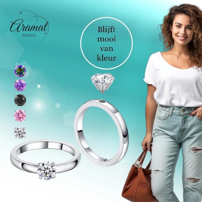 Solitaire Ring met Verwisselbare Steentjes - 17 -