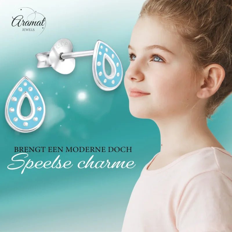 Zilveren Druppel Oorbellen &acirc;&euro;&ldquo; 6x5mm &acirc;&euro;&ldquo; Paars of Blauw Emaille - 