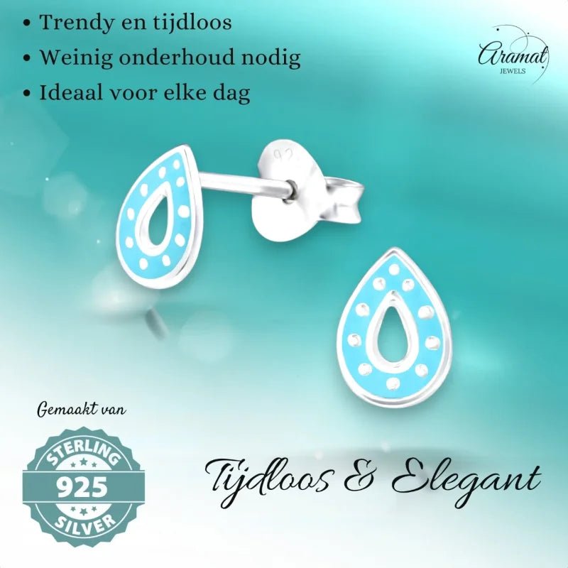 Zilveren Druppel Oorbellen &acirc;&euro;&ldquo; 6x5mm &acirc;&euro;&ldquo; Paars of Blauw Emaille - 