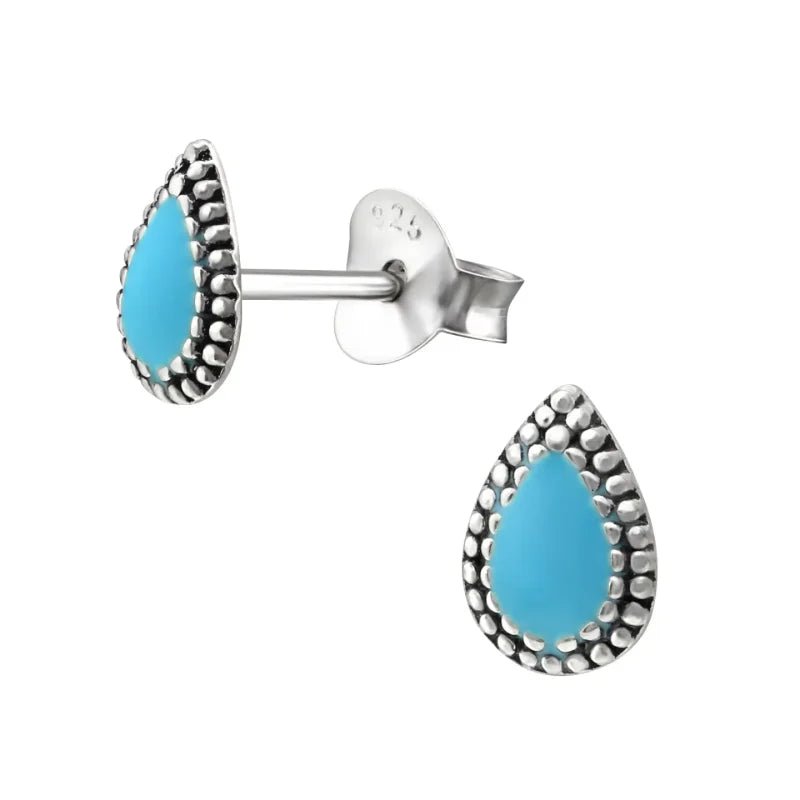 Zilveren Bali Druppel Oorbellen &acirc;&euro;&ldquo; 7x4mm &acirc;&euro;&ldquo; Emaille in Zwart, Bl