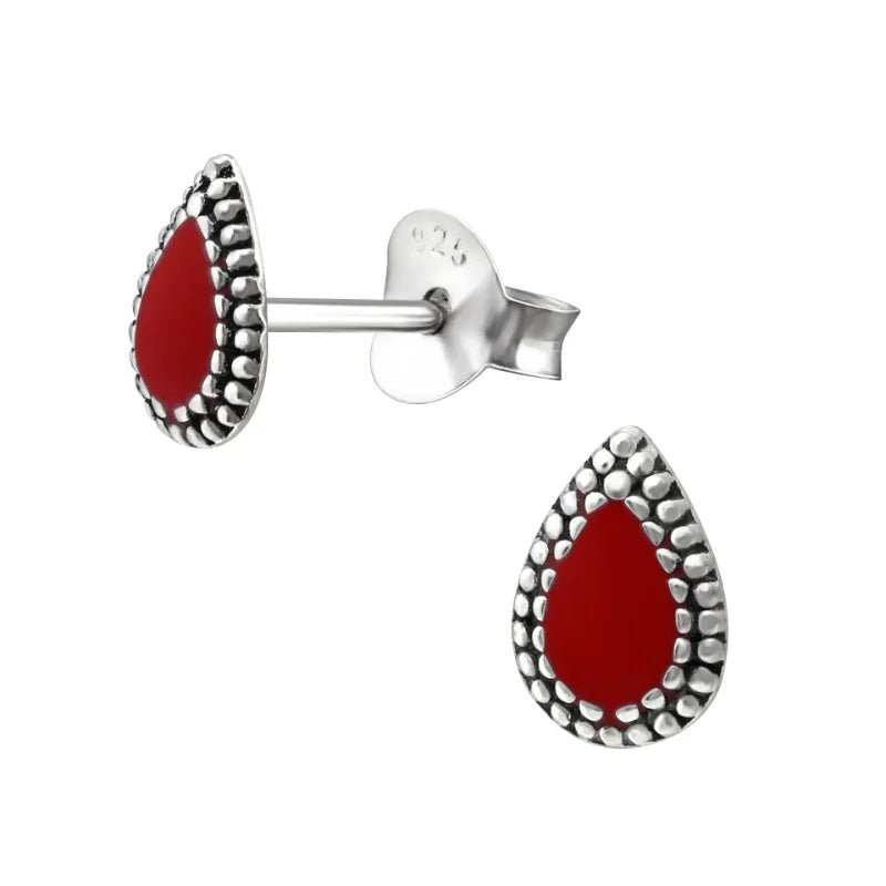 Zilveren Bali Druppel Oorbellen &acirc;&euro;&ldquo; 7x4mm &acirc;&euro;&ldquo; Emaille in Zwart, Bl