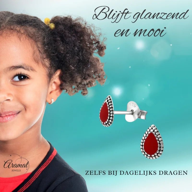 Zilveren Bali Druppel Oorbellen &acirc;&euro;&ldquo; 7x4mm &acirc;&euro;&ldquo; Emaille in Zwart, Bl