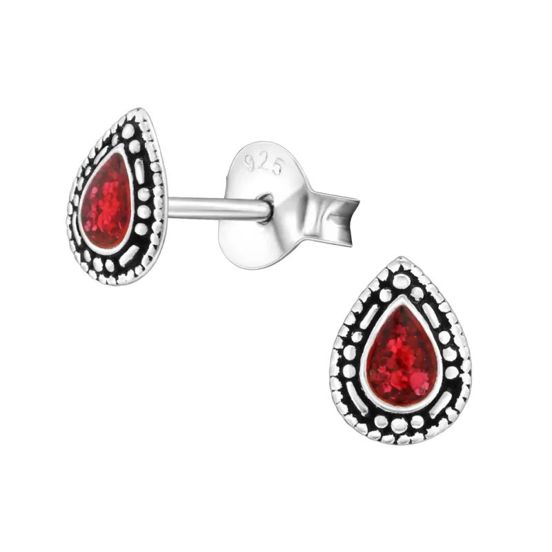 Zilveren Bali Druppel Oorbellen &acirc;&euro;&ldquo; Glitter Emaille &acirc;&euro;&ldquo; 6x4mm - Bl