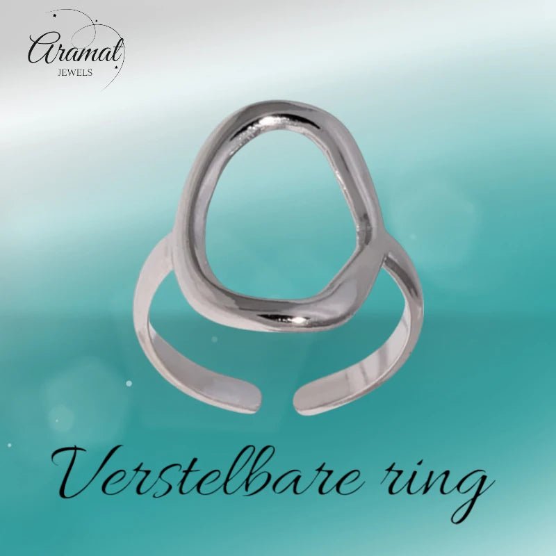 Stalen Verstelbare Ring - Ovale Cirkel - One Size - Zilverkleur -