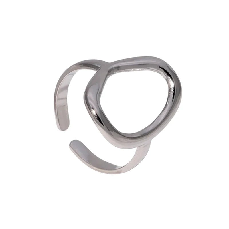 Stalen Verstelbare Ring - Ovale Cirkel - One Size - Zilverkleur -