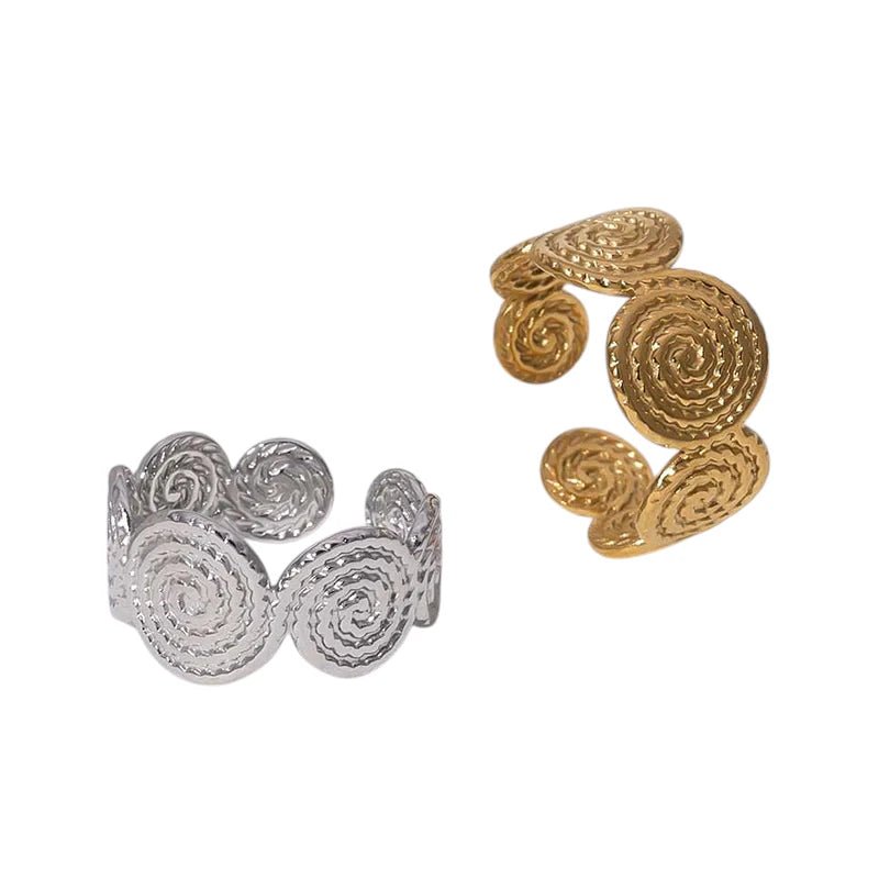 Stalen Verstelbare Ring - Gedraaide Cirkels - One Size - Zilverkleur -