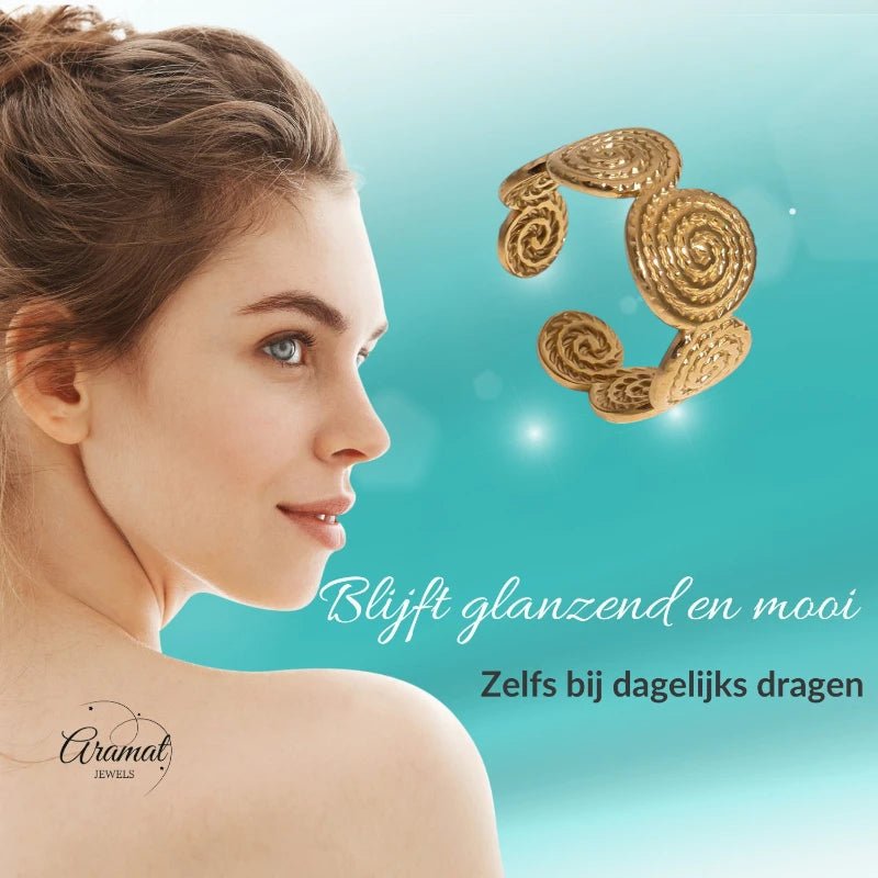Stalen Verstelbare Ring - Gedraaide Cirkels - One Size - Zilverkleur -