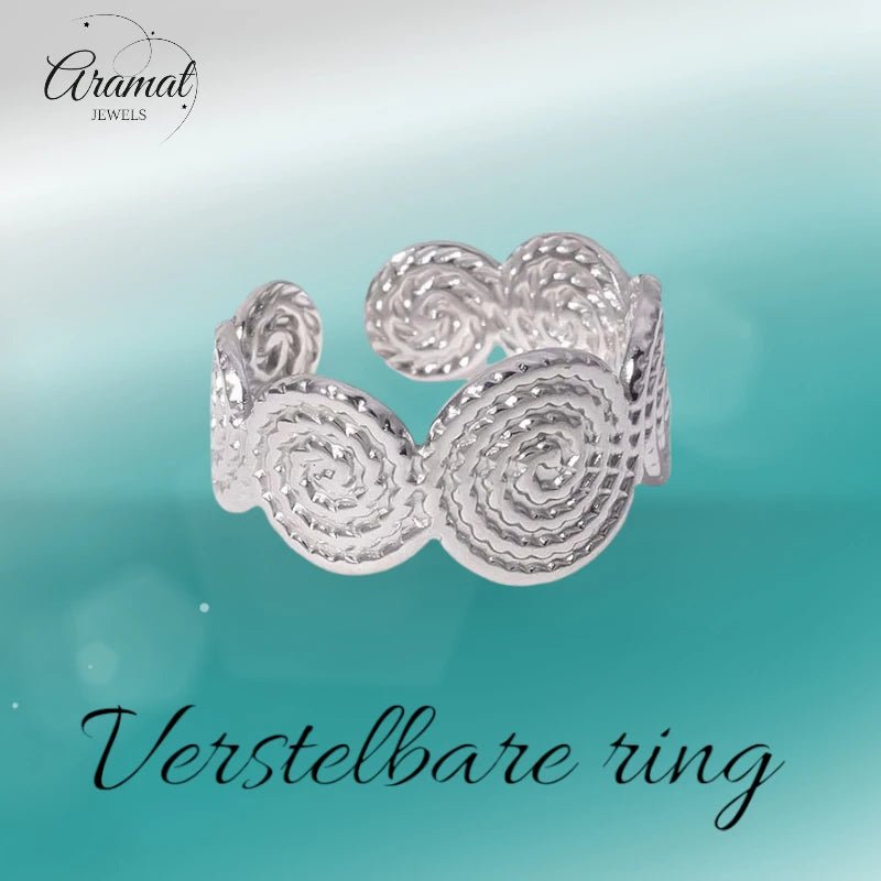 Stalen Verstelbare Ring - Gedraaide Cirkels - One Size - Zilverkleur -