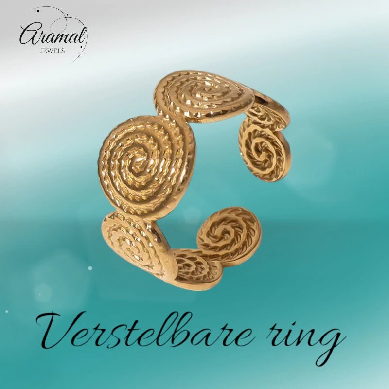Stalen Verstelbare Ring - Gedraaide Cirkels - One Size - Zilverkleur -