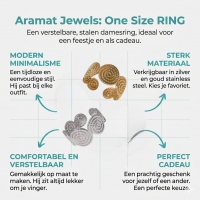 Stalen Verstelbare Ring - Gedraaide Cirkels - One Size - Zilverkleur -