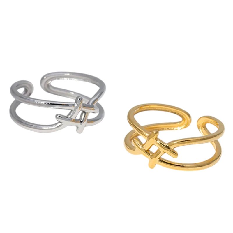 Verstelbare Ring - Vierkant met Lijnen - One Size - Zilverkleur -