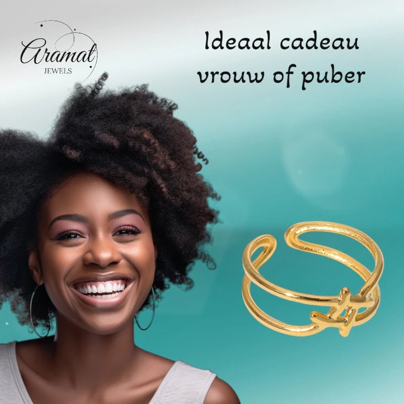 Verstelbare Ring - Vierkant met Lijnen - One Size - Zilverkleur -