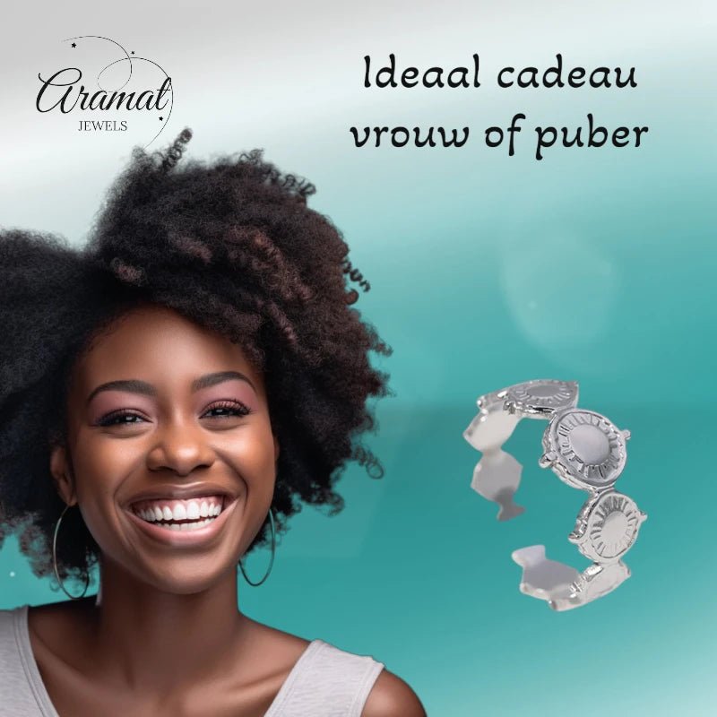Stalen Verstelbare Ring - Bewerkte Cirkels - One Size - Zilverkleur -