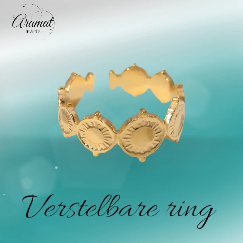 Stalen Verstelbare Ring - Bewerkte Cirkels - One Size - Zilverkleur -