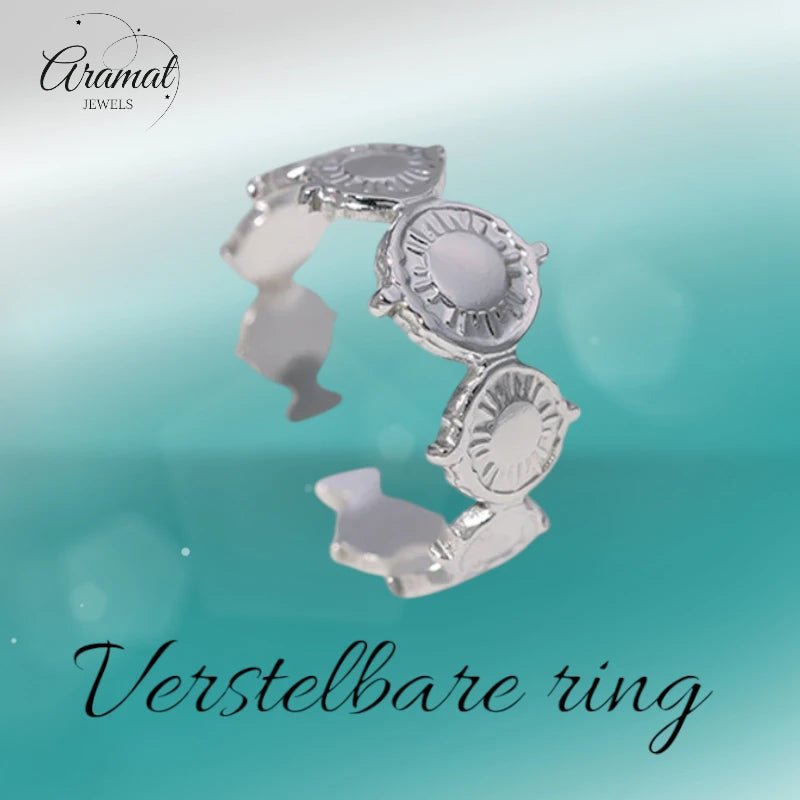 Stalen Verstelbare Ring - Bewerkte Cirkels - One Size - Zilverkleur -