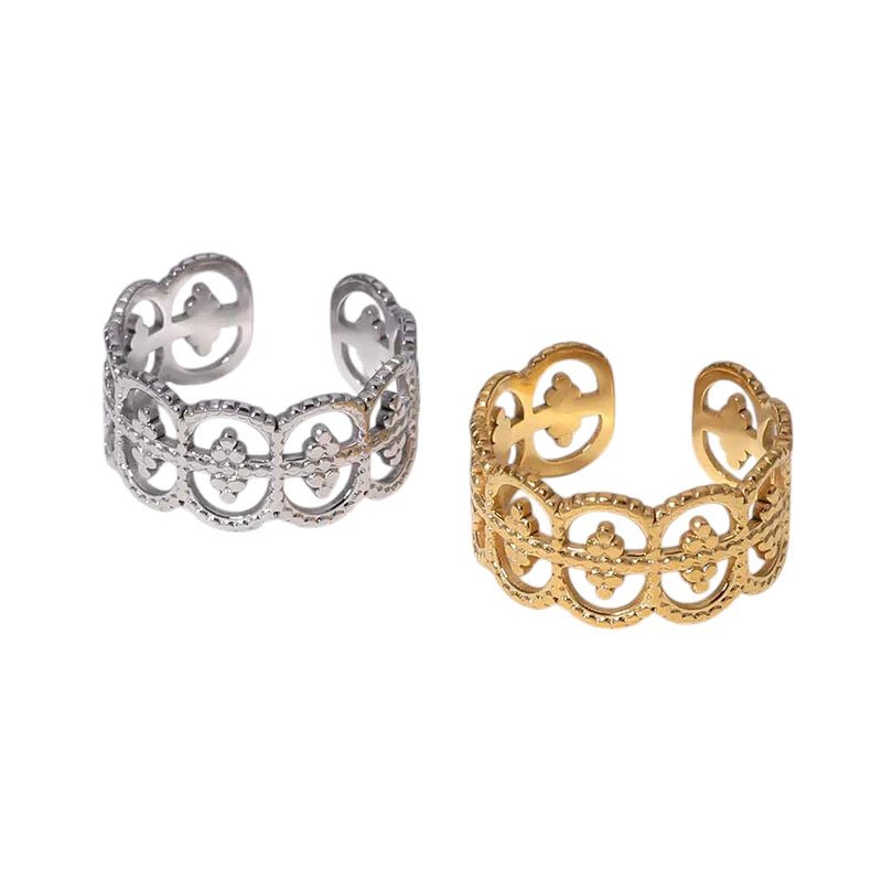 Stalen Verstelbare Ring - Polka Dot - 10mm Breed - Zilverkleur -