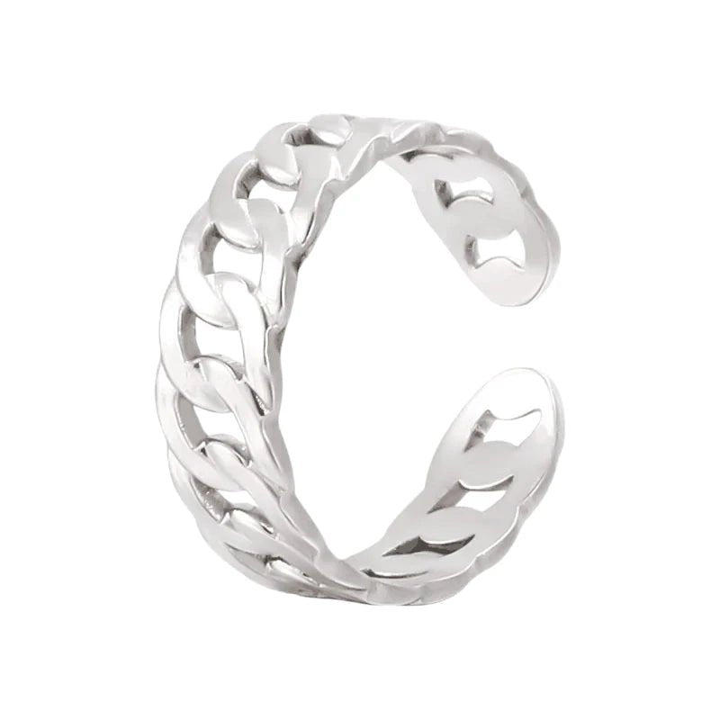 Stalen Verstelbare Schakel Ring - One Size - RVS - Zilverkleur -