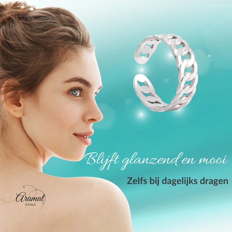 Stalen Verstelbare Schakel Ring - One Size - RVS - Zilverkleur -