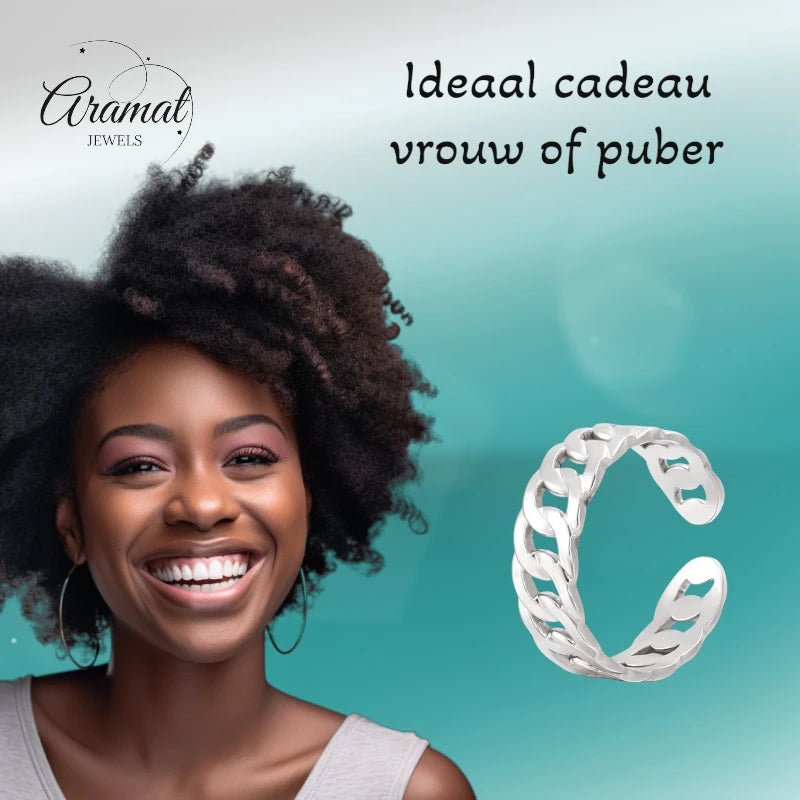 Stalen Verstelbare Schakel Ring - One Size - RVS - Zilverkleur -