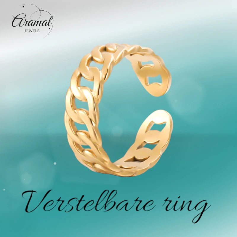 Stalen Verstelbare Schakel Ring - One Size - RVS - Zilverkleur -