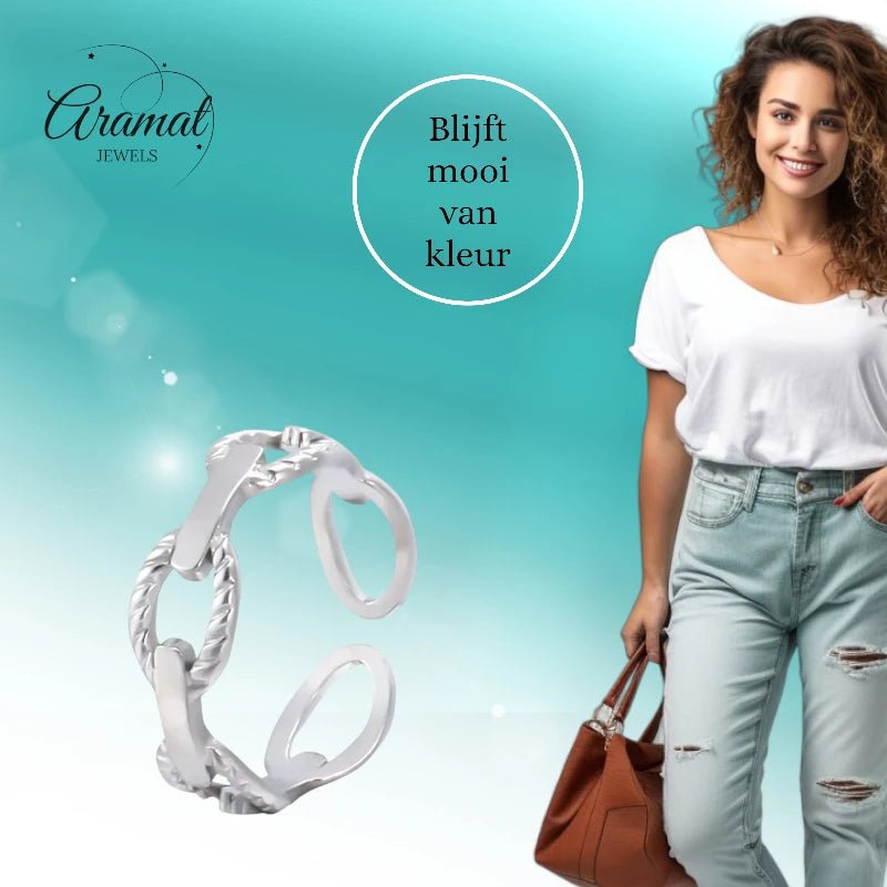 Stalen Verstelbare Open Schakel Ring - One Size - RVS - Zilverkleur -