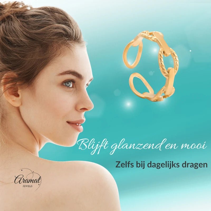 Stalen Verstelbare Open Schakel Ring - One Size - RVS - Zilverkleur -