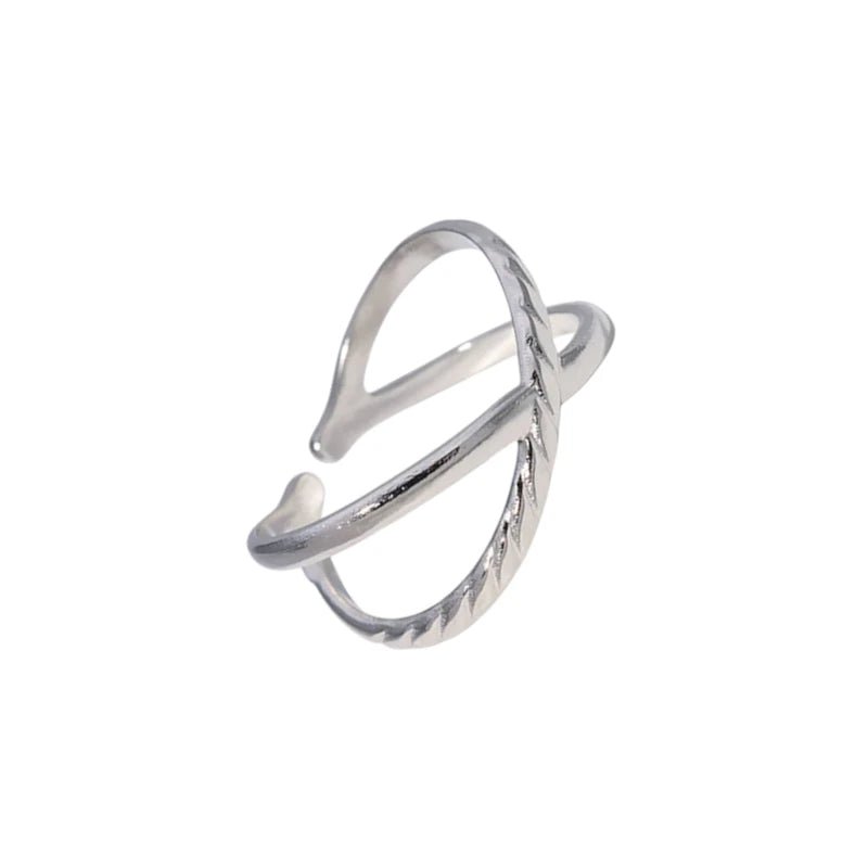 Stalen Verstelbare Open Ring - Glad & Gestreept - One Size - Zilverkleur -