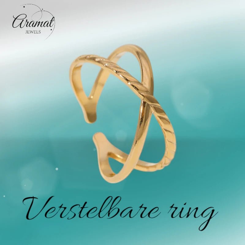 Stalen Verstelbare Open Ring - Glad & Gestreept - One Size - Zilverkleur -