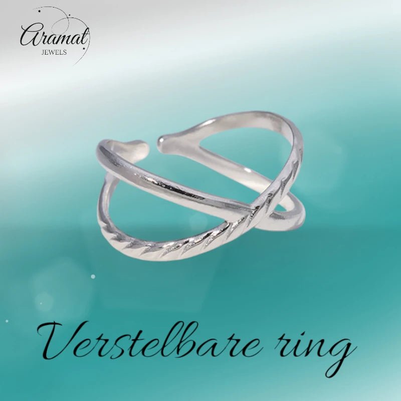 Stalen Verstelbare Open Ring - Glad & Gestreept - One Size - Zilverkleur -
