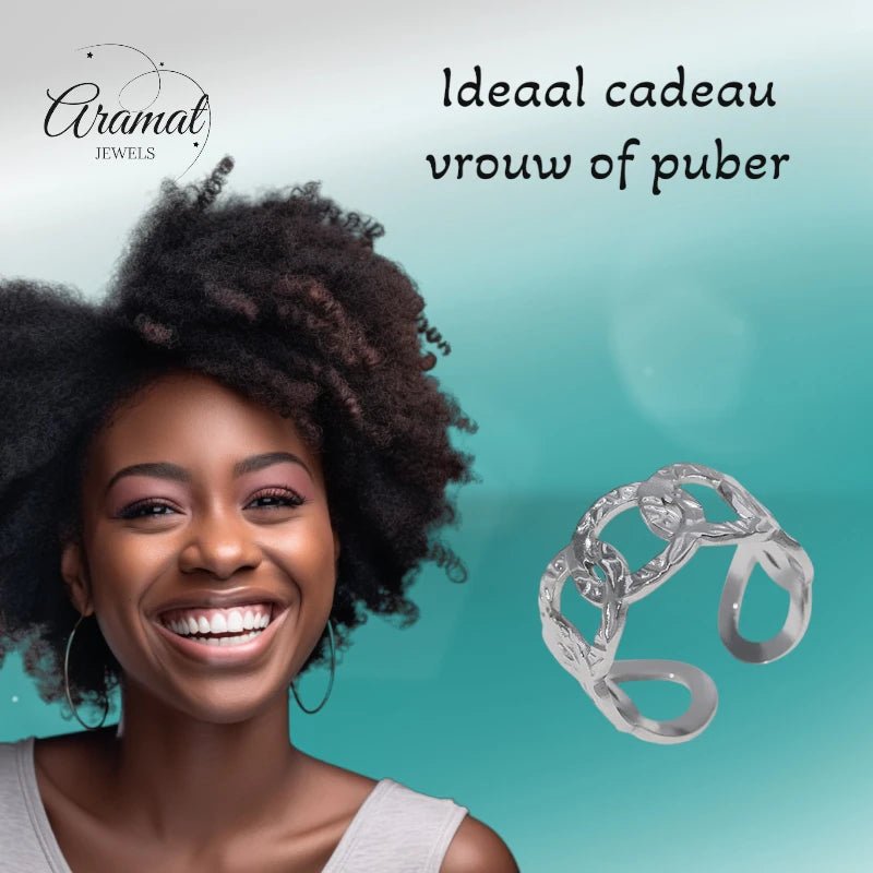 Stalen Verstelbare Open Ring - Bewerkte Schakels - 10mm - Zilverkleur -