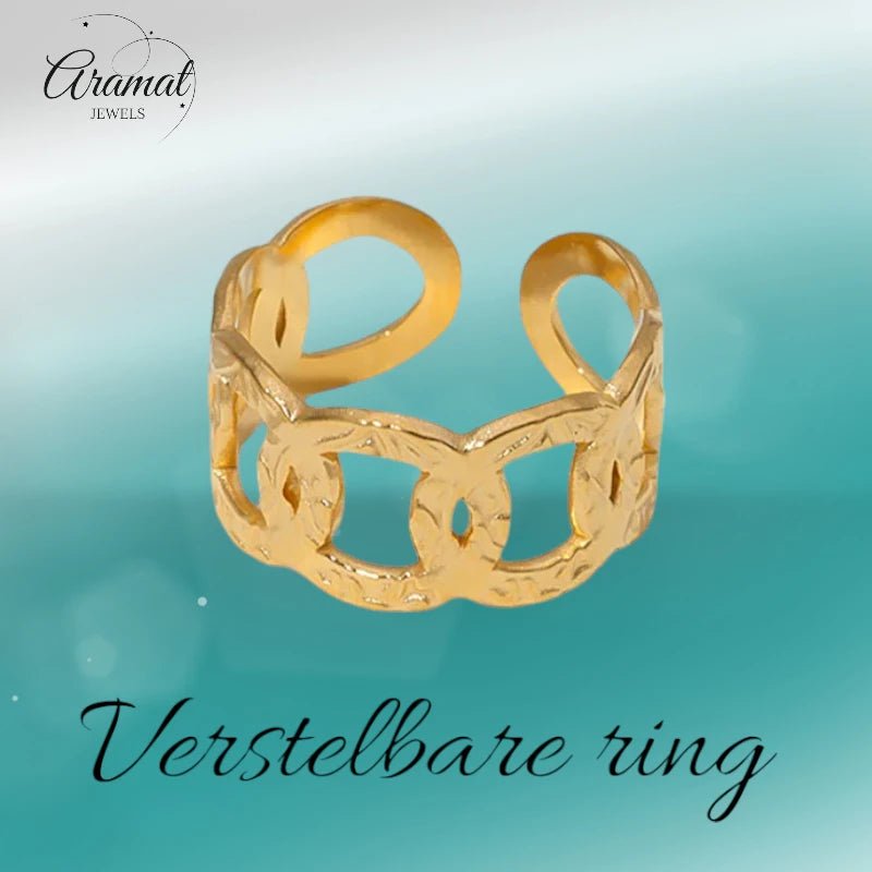 Stalen Verstelbare Open Ring - Bewerkte Schakels - 10mm - Zilverkleur -